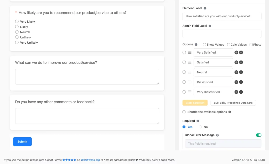 Adding radio field options in Fluent Forms